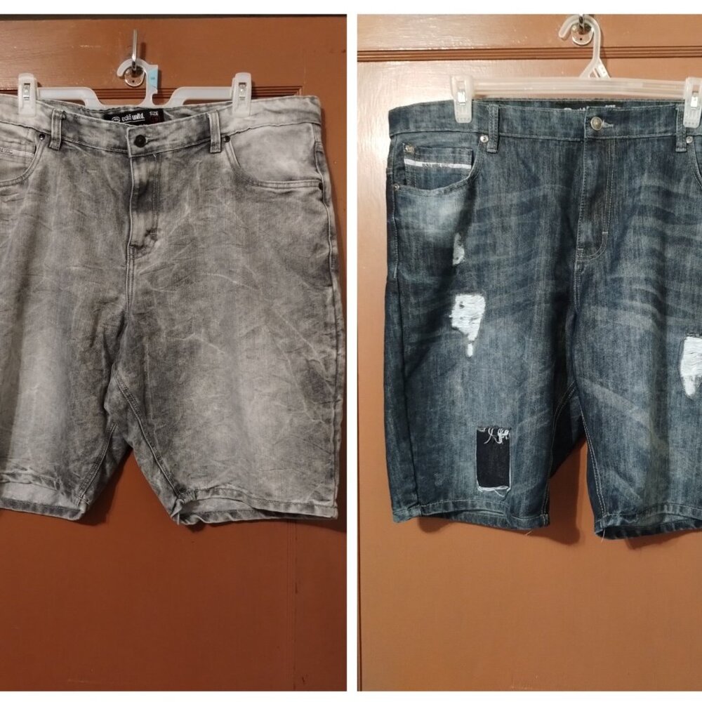 LOT OF 2 MARC ECKO UNLTD DENIM SHORTS SIZE 42-1 BLK 1 BLUE
